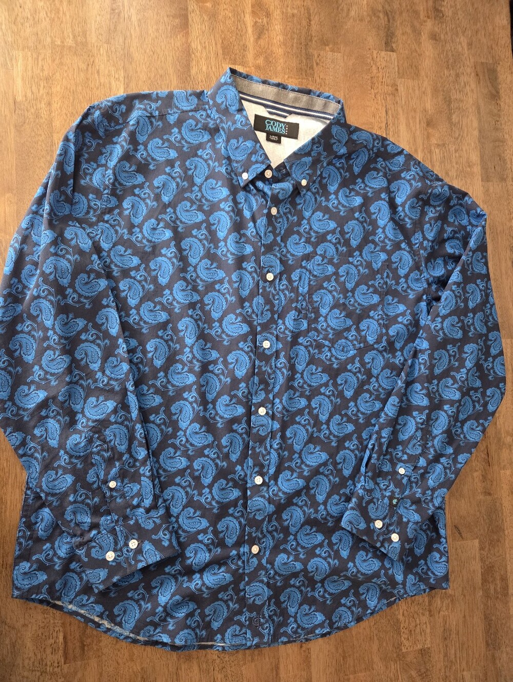 Cody James Core Bold Blue Paisley Print 100% Cotton Button Down Dress Shirt